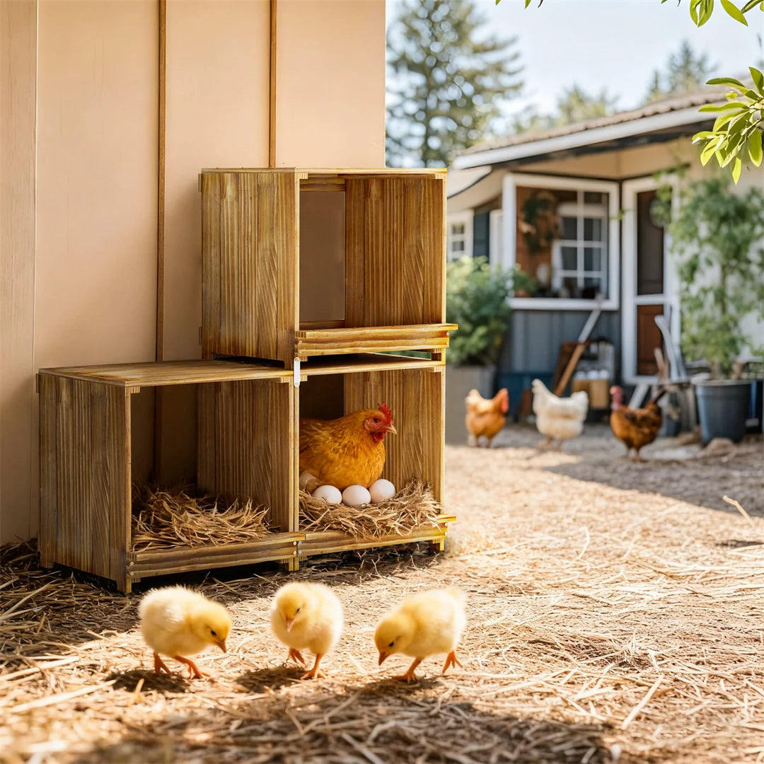 Bingopaw Three Compartment Pine Wood Chicken Nesting Box