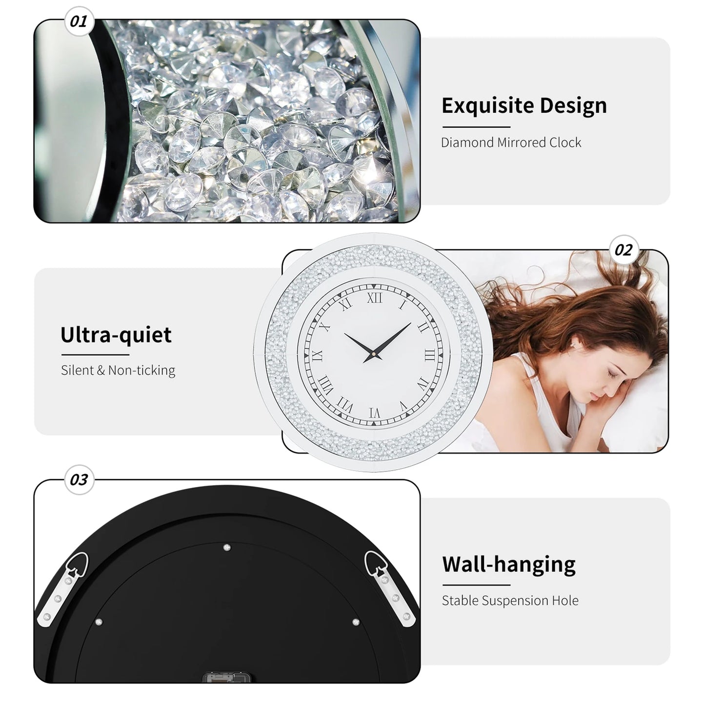 Elegant Crystalline Decorative Wall Clock With Quiet Mechanism