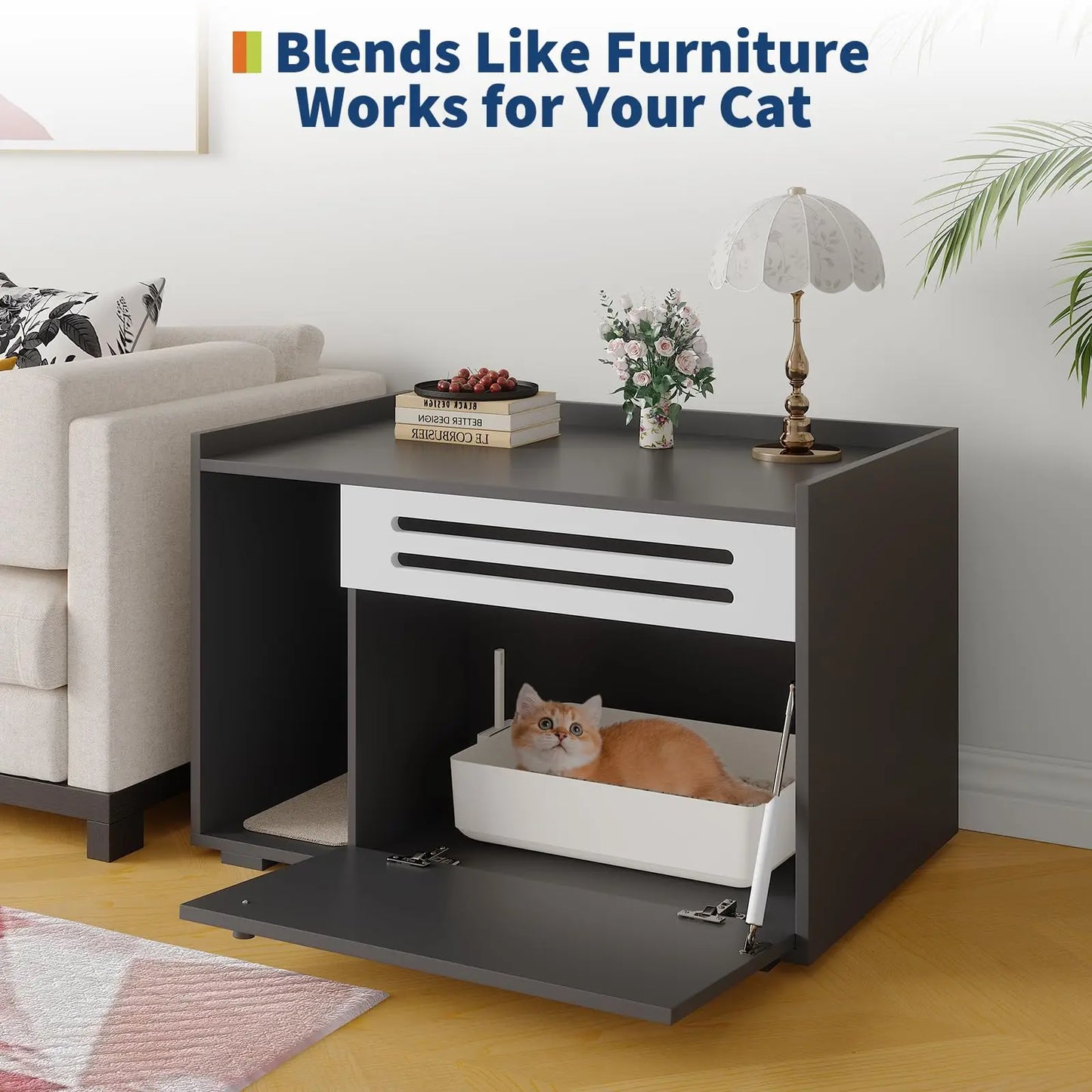HiMISSCN Cat House End Table Litter Box Enclosure Furniture