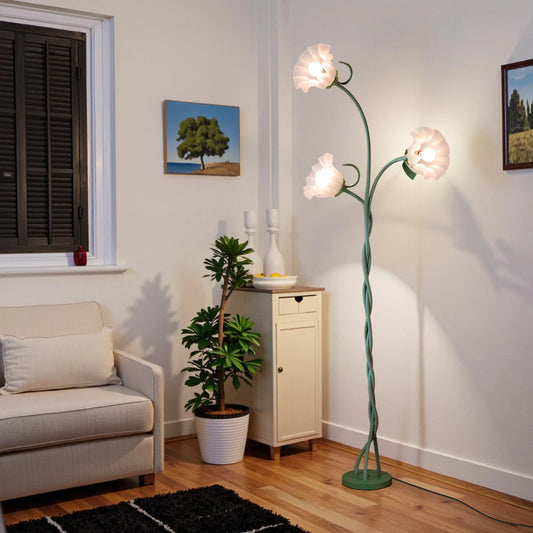 Retro 3-Head Flower Floor Lamp Dimmable, Includes Bulb, Adjustable Neck