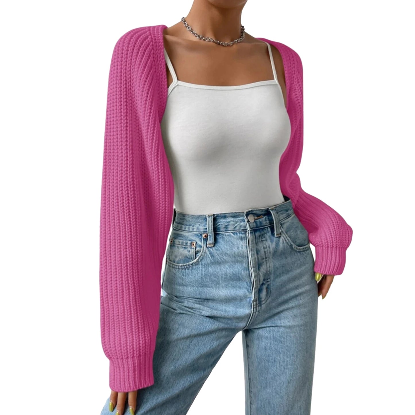 Hirigin Women's Open Front Cropped Cardigan Long Sleeve Knit