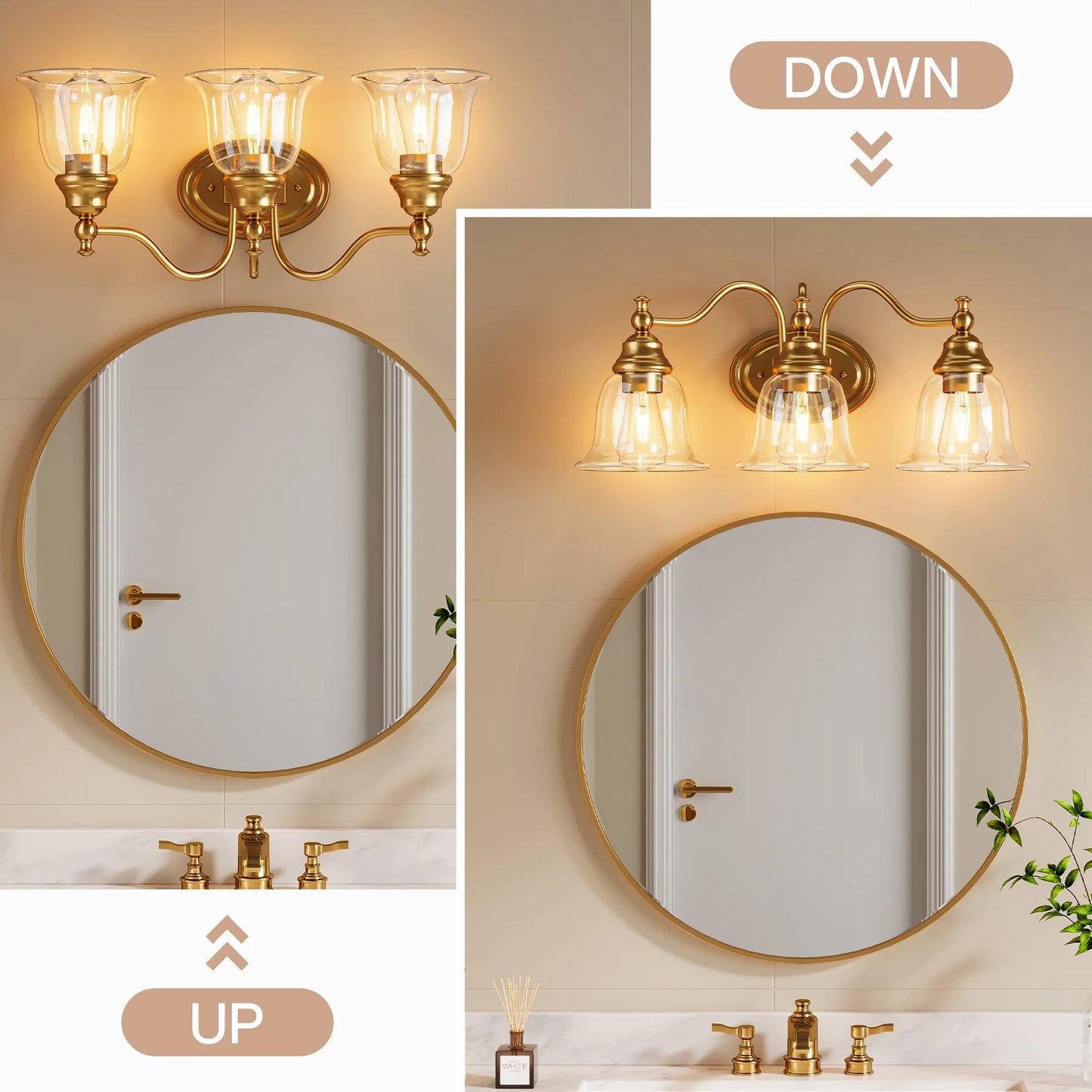 Tribesigns 3 Light Vanity Bathroom Fixture With Clear Glass Shades