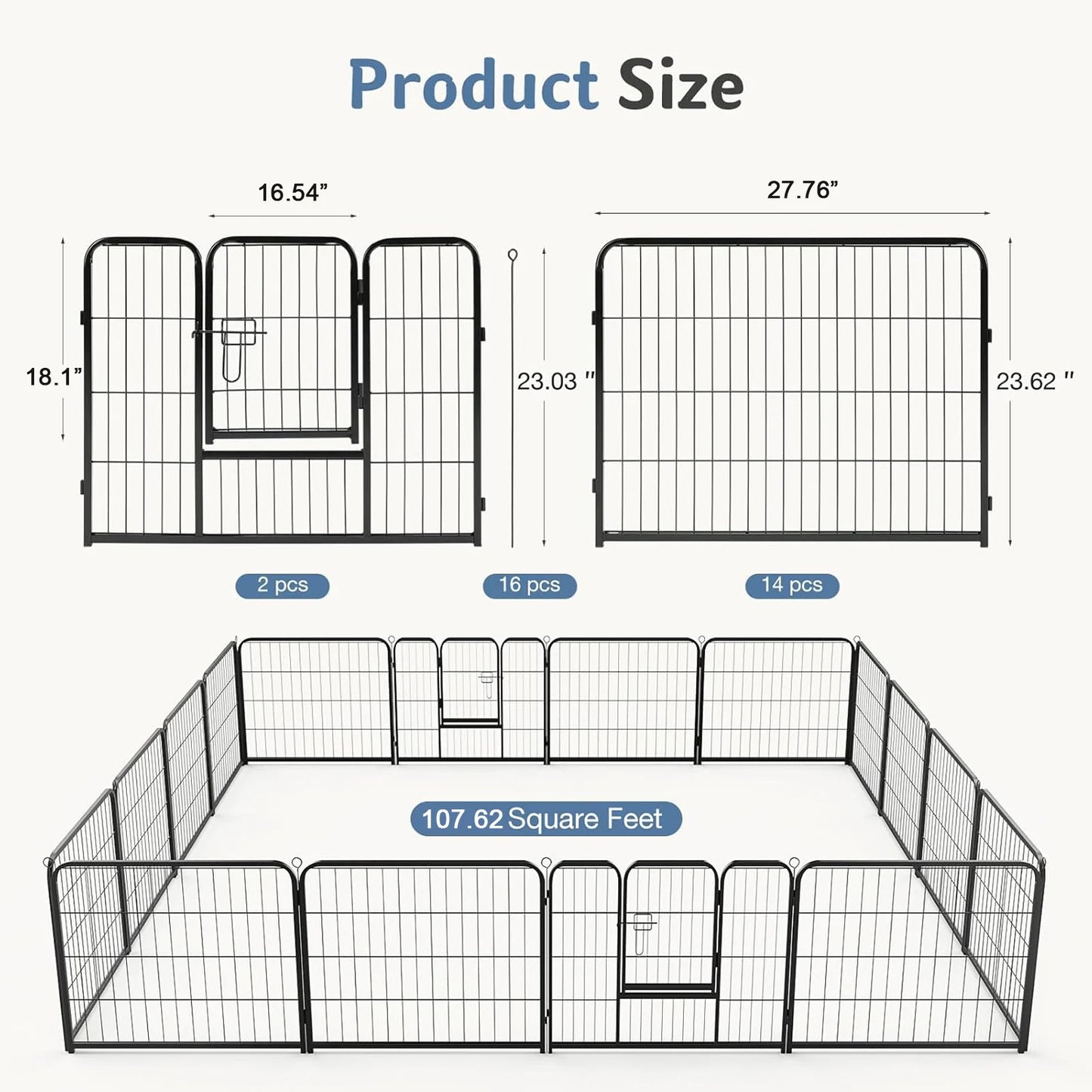 JHK Foldable Sturdy Metal Dog Playpen For Indoor Outdoor