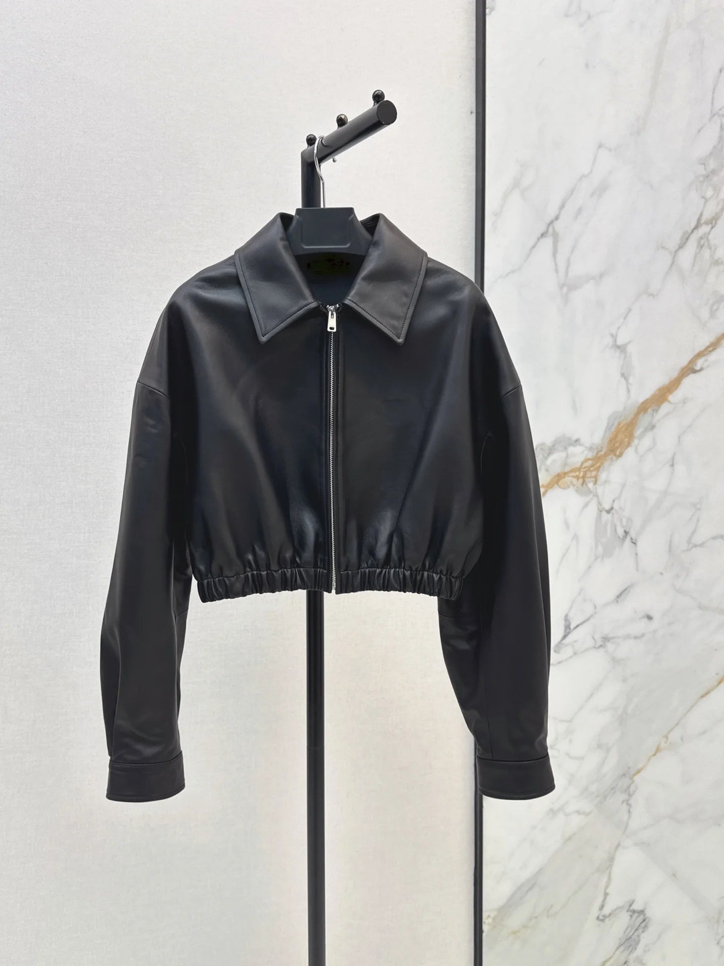 Autumn Winter Women's Leather Notch Collar Zipper Jacket