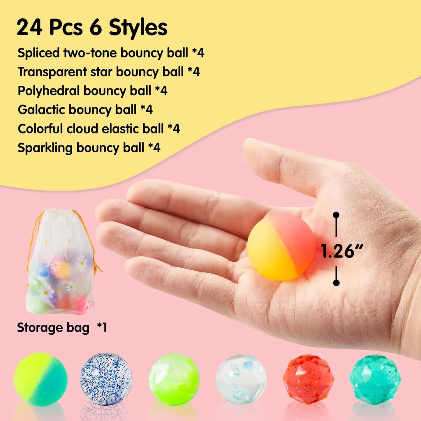 Joyfy 24 Pack Multistyle Bouncy Balls 6 Styles Party Favors