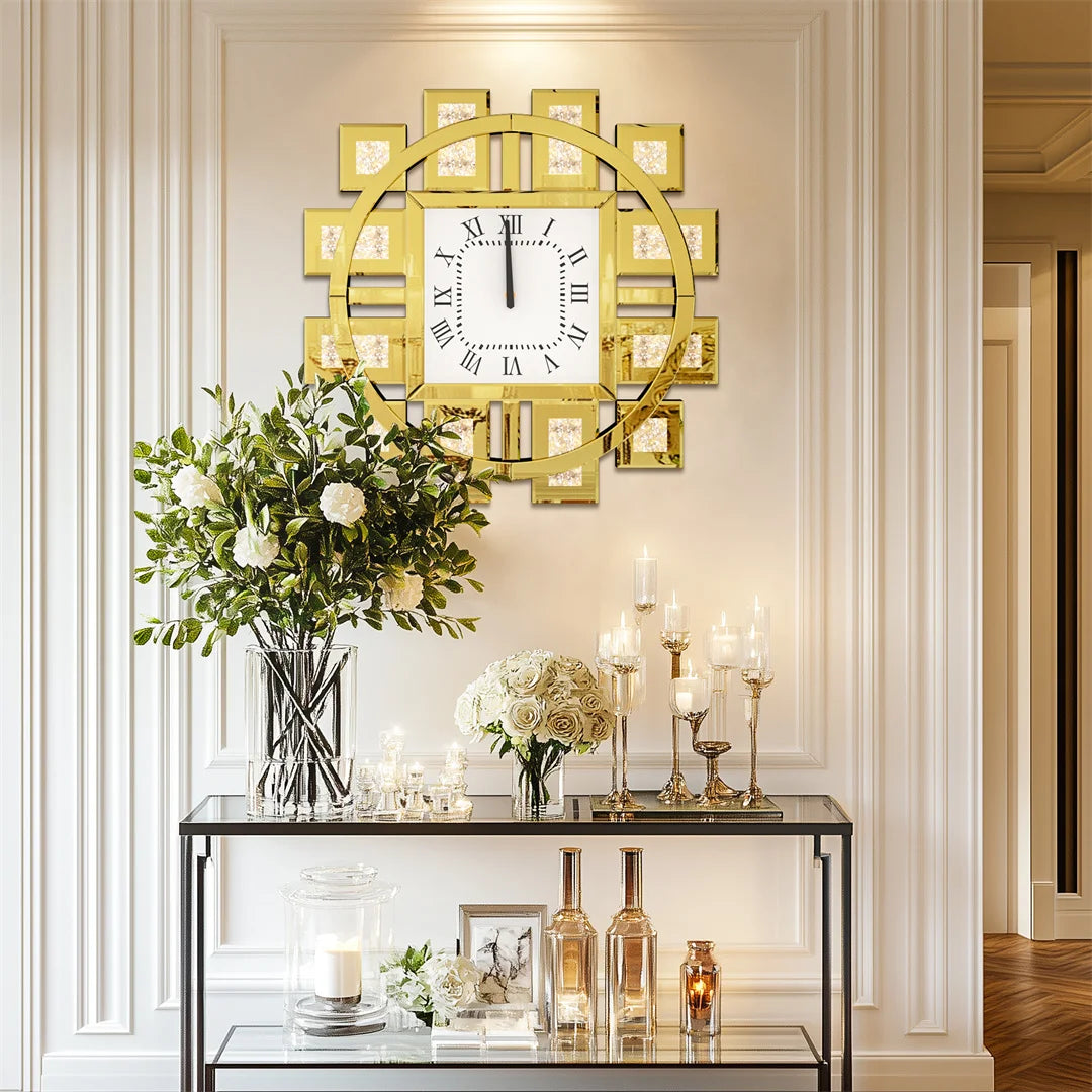 Luxury Crystal Inlay Decorative Wall Clock Battery Operated Living Room