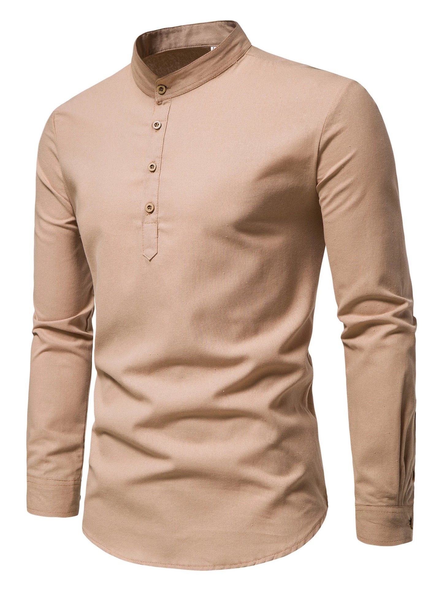 Men's Pure Cotton Stand Collar Shirt Slim Fit Long Sleeve