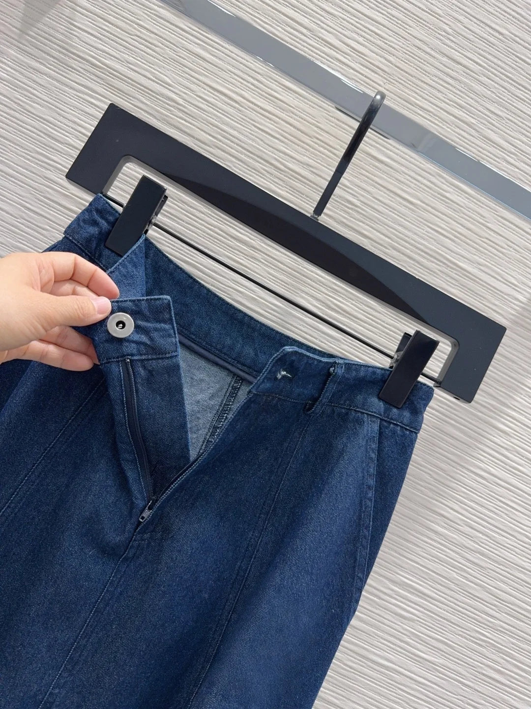 Women Denim Midi Skirt Featuring Front Zipper And Pocket Detail