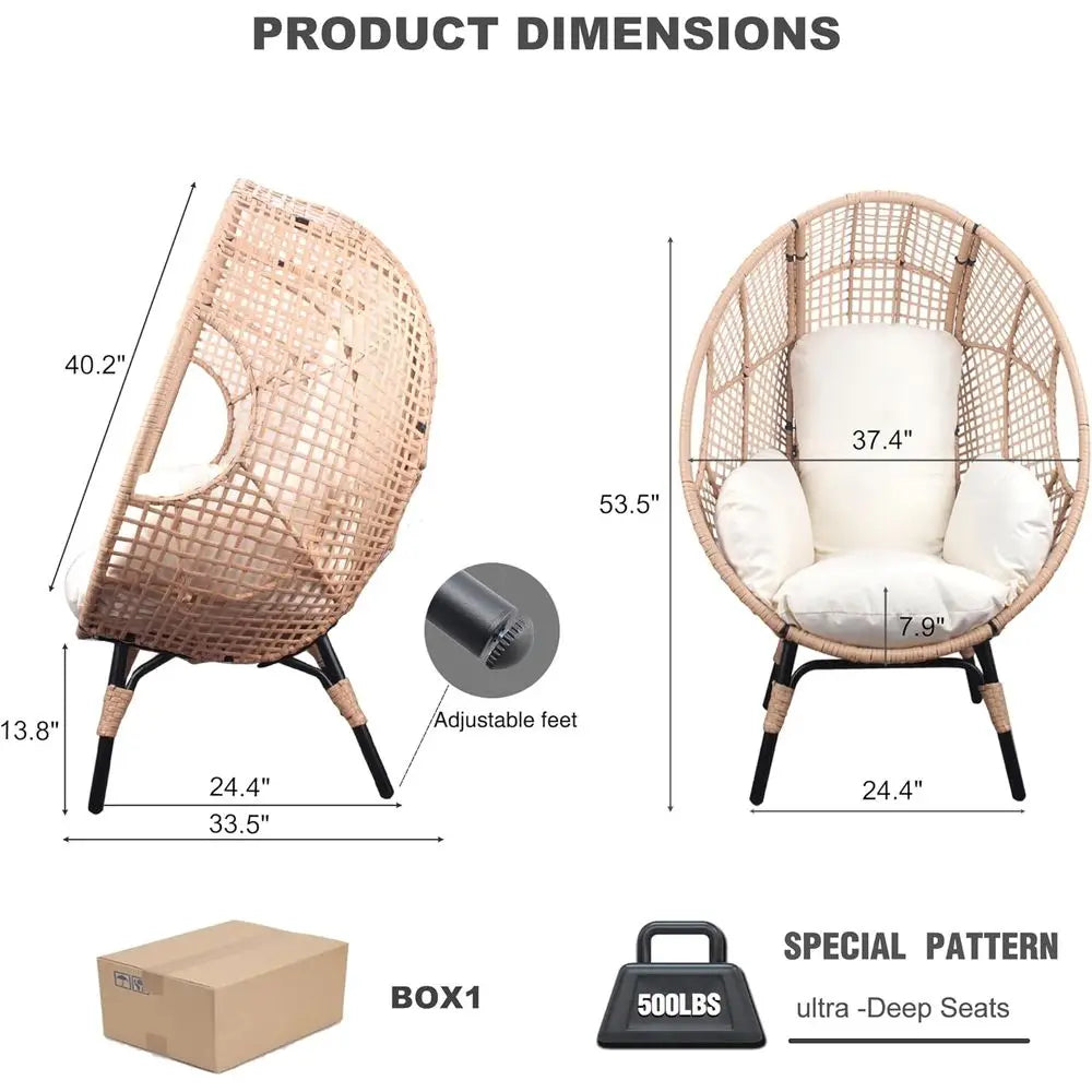 Double Set Indoor Outdoor Wicker Egg Chairs With Cushions