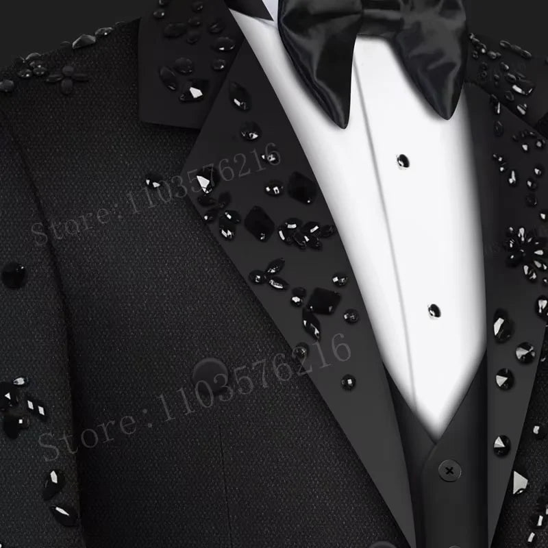 Olibexley Upscale Men's Beaded Crystal Two Piece Suit
