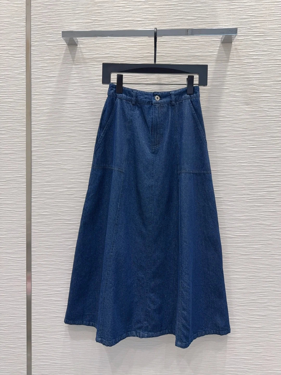 Women Denim Midi Skirt Featuring Front Zipper And Pocket Detail