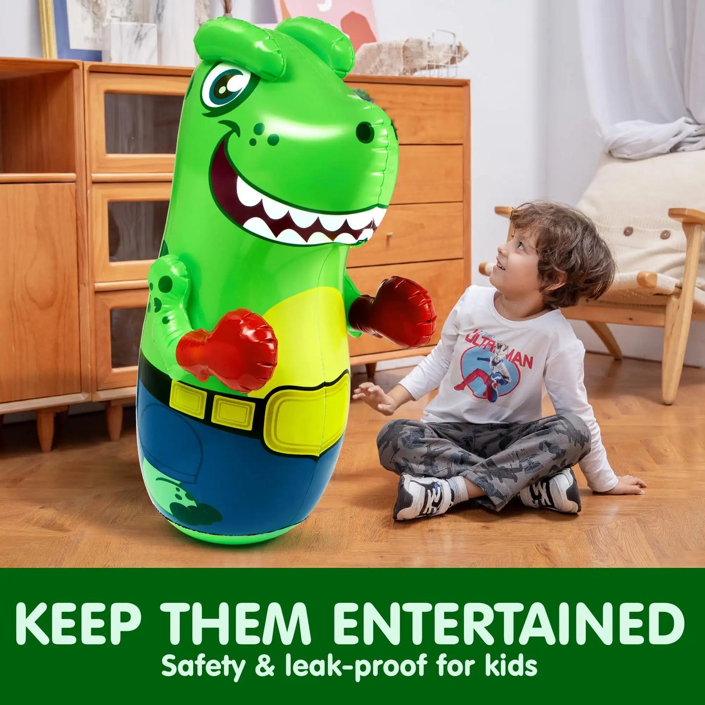 Joyfy Inflatable T-Rex Punching Bag for Kids Bounce-Back Action