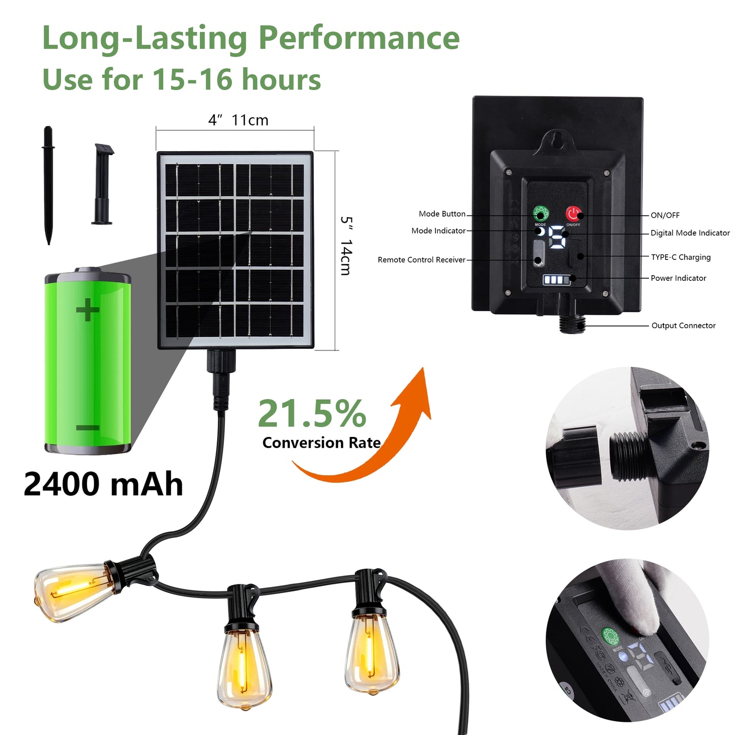 ARLGSITE Solar Outdoor LED String Lights IP65 Waterproof Patio
