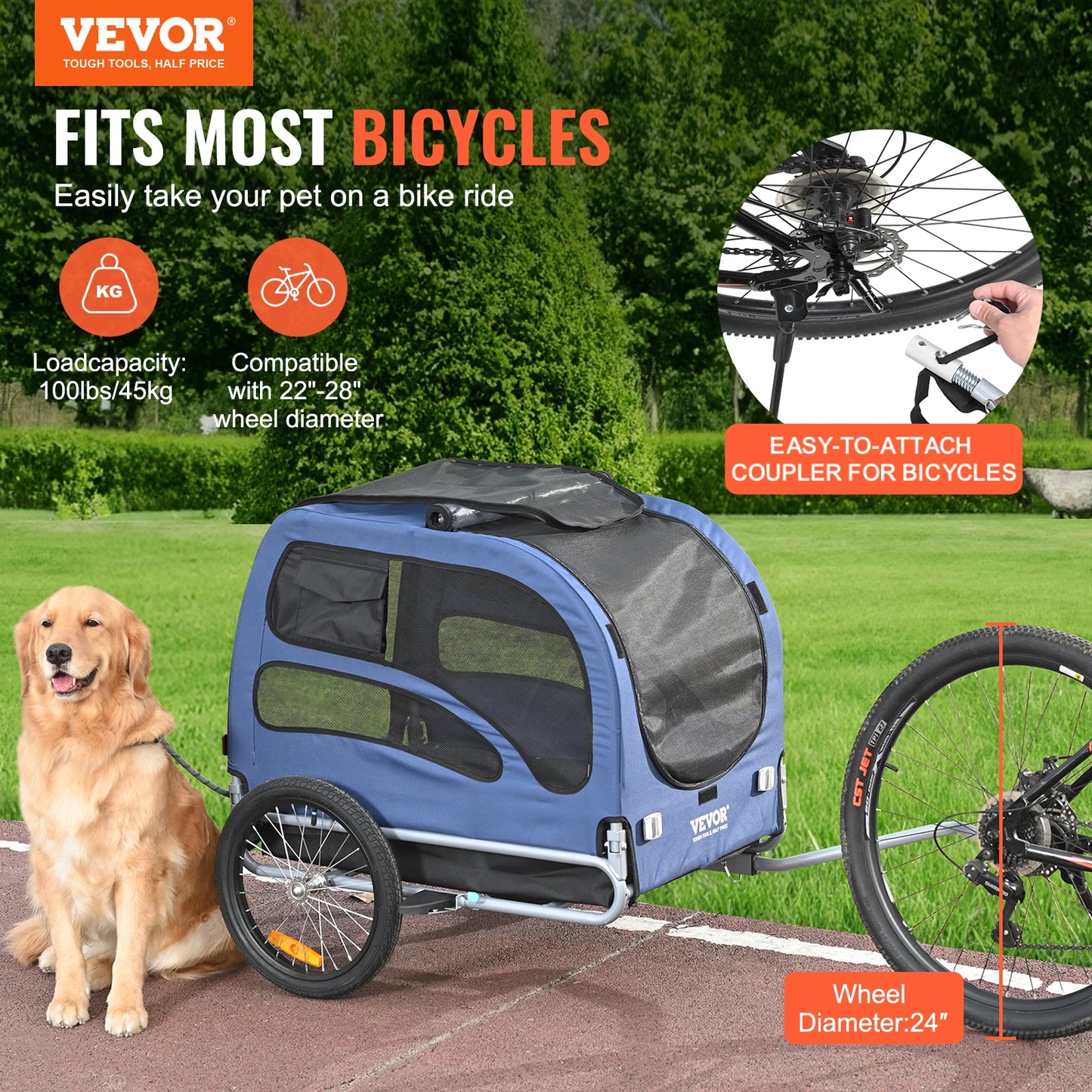 Dog Bike Trailer Carrier Collapsible for Travel