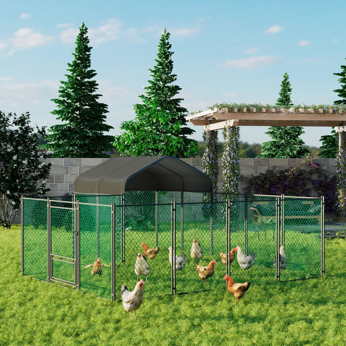 Portable Metal Chicken Coop With Covered Run For Backyard