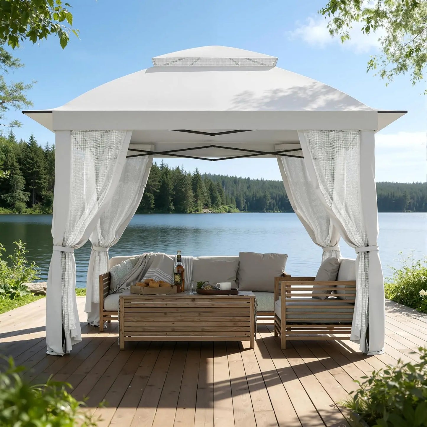 Heavy-Duty Gazebo With Mosquito Netting And Double Roofs