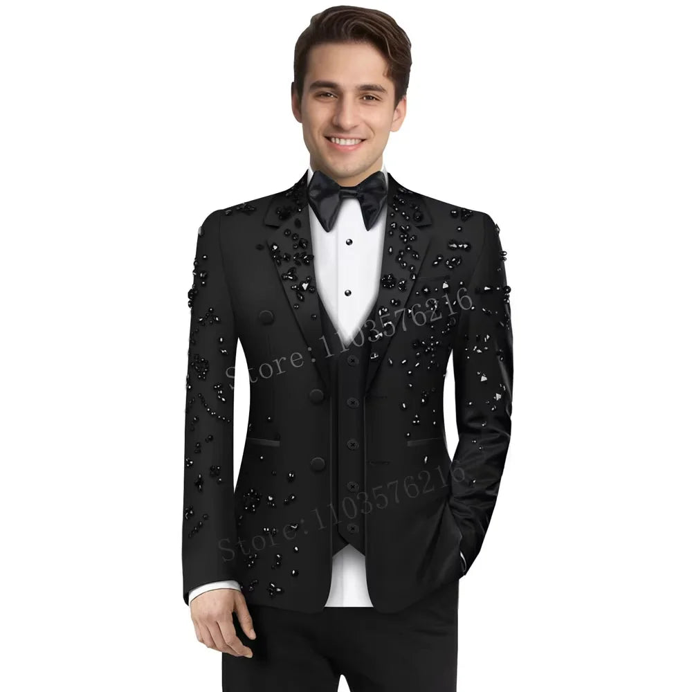 Olibexley Upscale Men's Beaded Crystal Two Piece Suit
