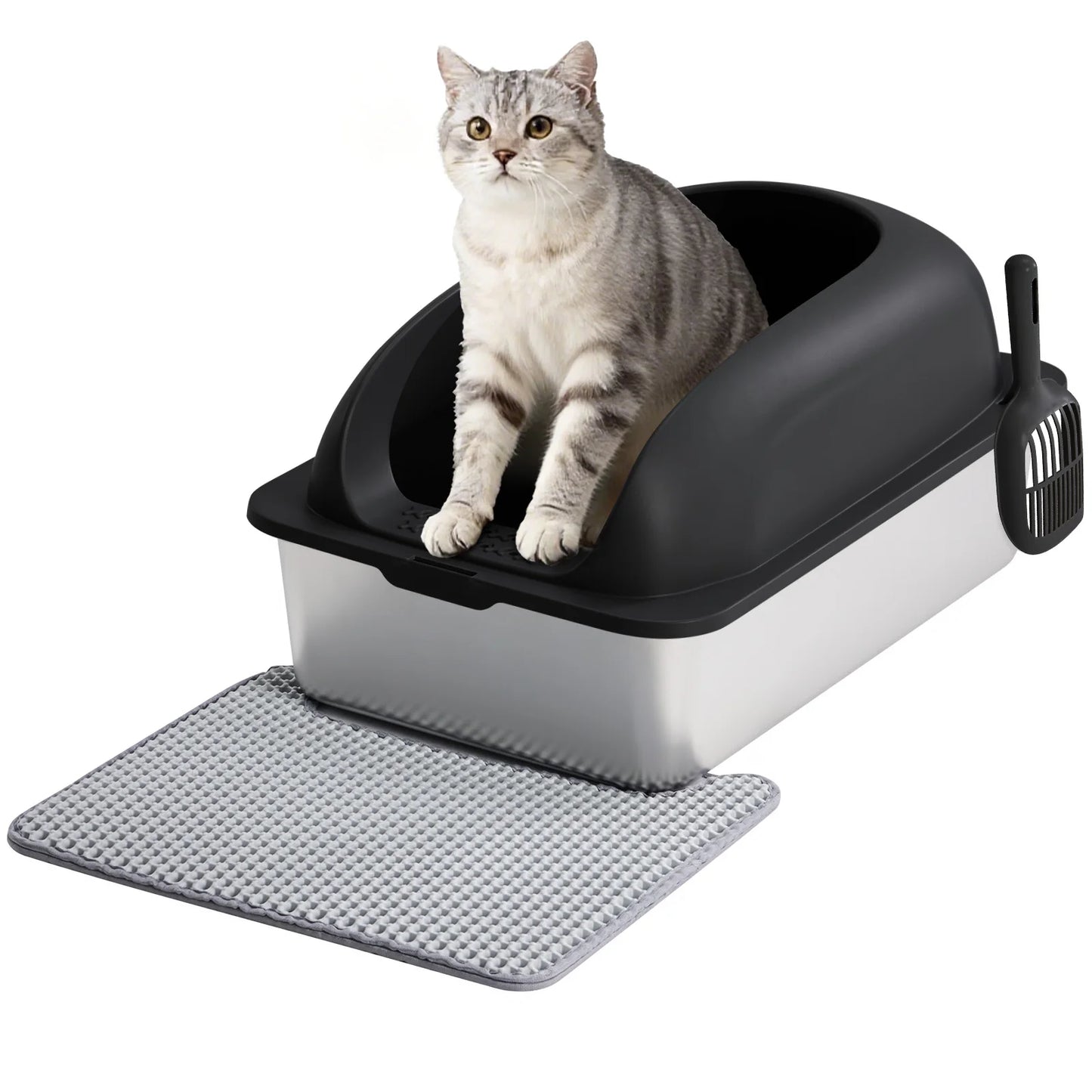 JHK Stainless Steel Semi Closed Cat Litter Box With Scoop