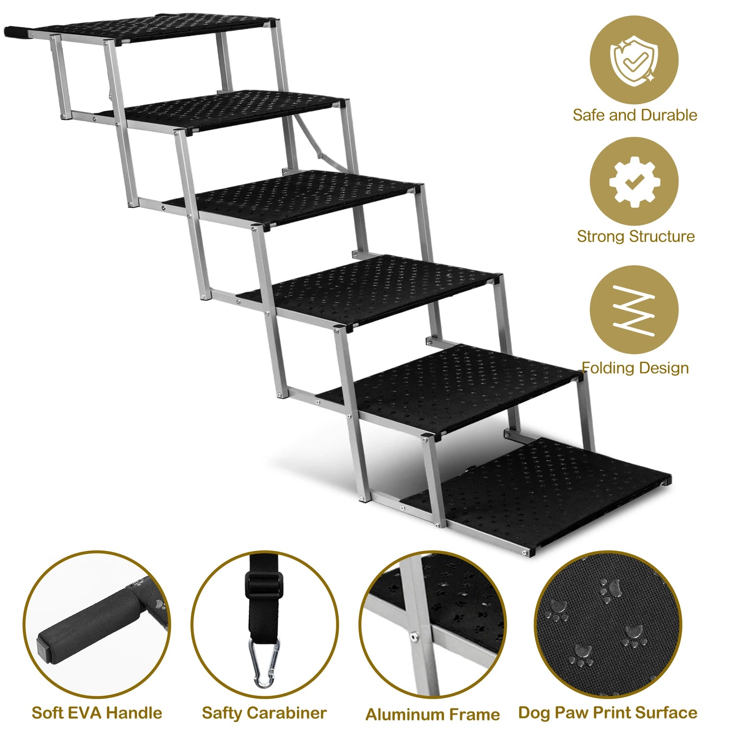 NONEDog Door Adjustable Foldable Stainless Steel Dog Stairs