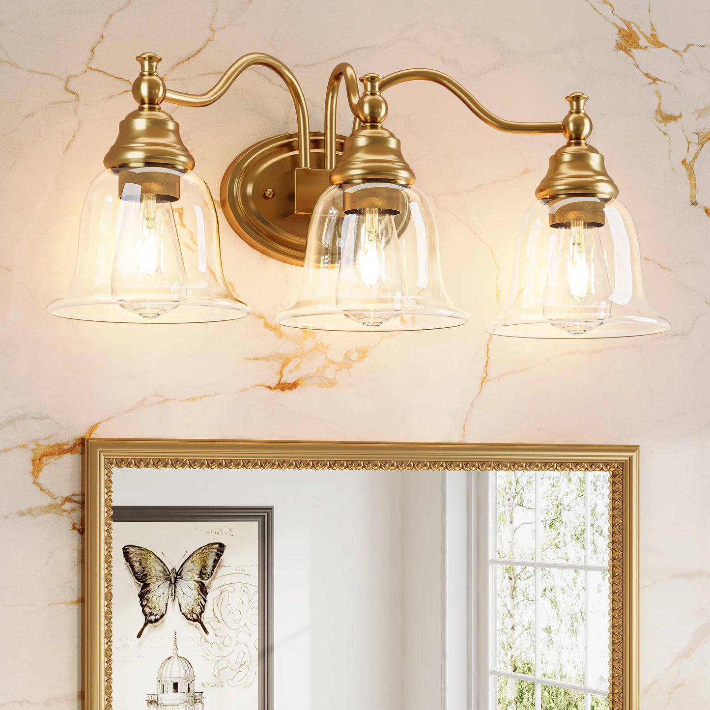 Tribesigns 3 Light Vanity Bathroom Fixture With Clear Glass Shades
