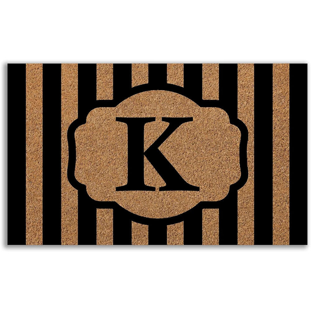 Personalized Striped Initial Doormat With Durable Rubber Base