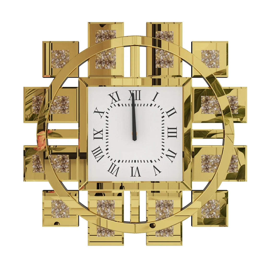 Luxury Crystal Inlay Decorative Wall Clock Battery Operated Living Room