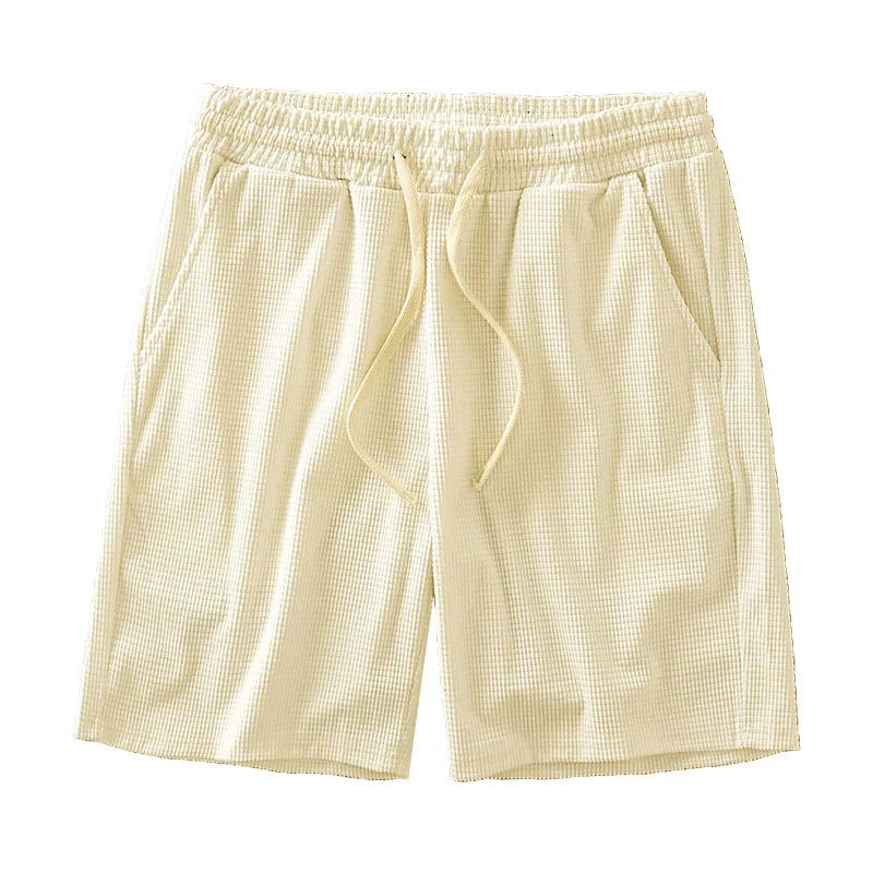 Men's Mid Waist Waffle Texture Casual Shorts With Drawstring