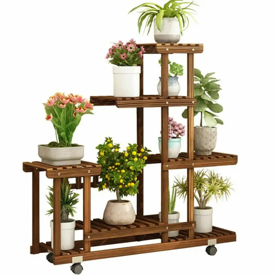 Wisfor Multi-Layer Wood Plant Stand Outdoor Rolling Wheels