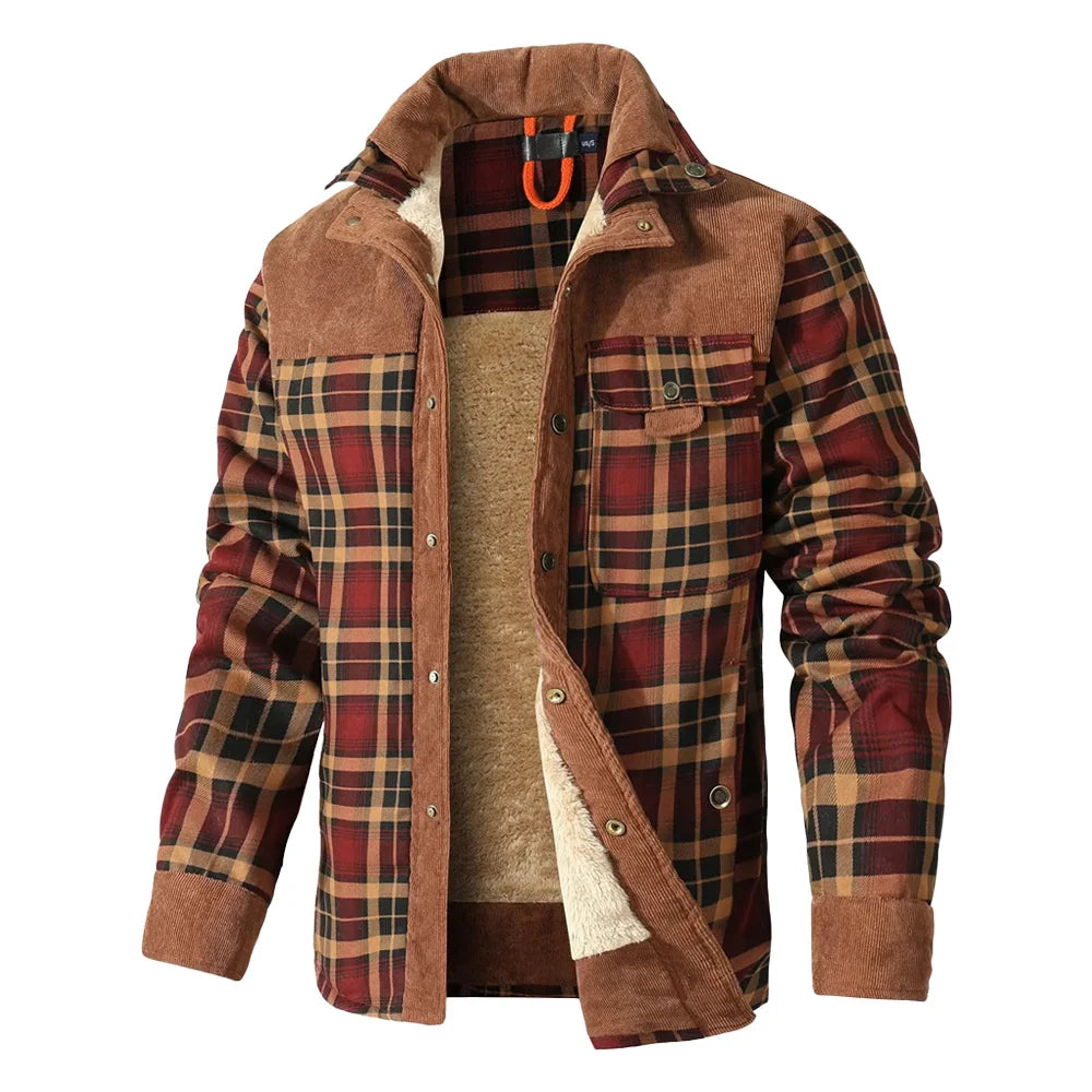 Men's Winter Windproof Bomber Jacket With Plaid Sherpa Lined Flannel