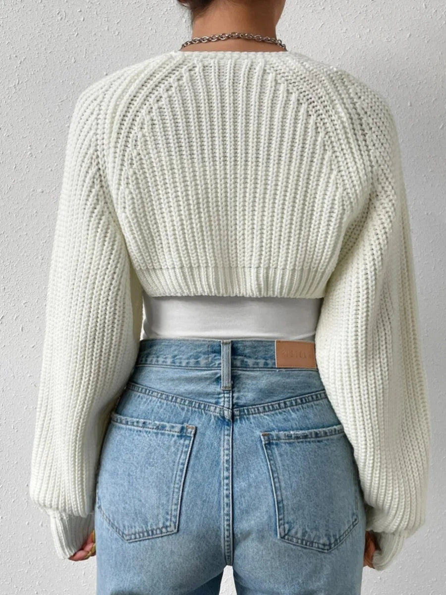 Hirigin Women's Open Front Cropped Cardigan Long Sleeve Knit
