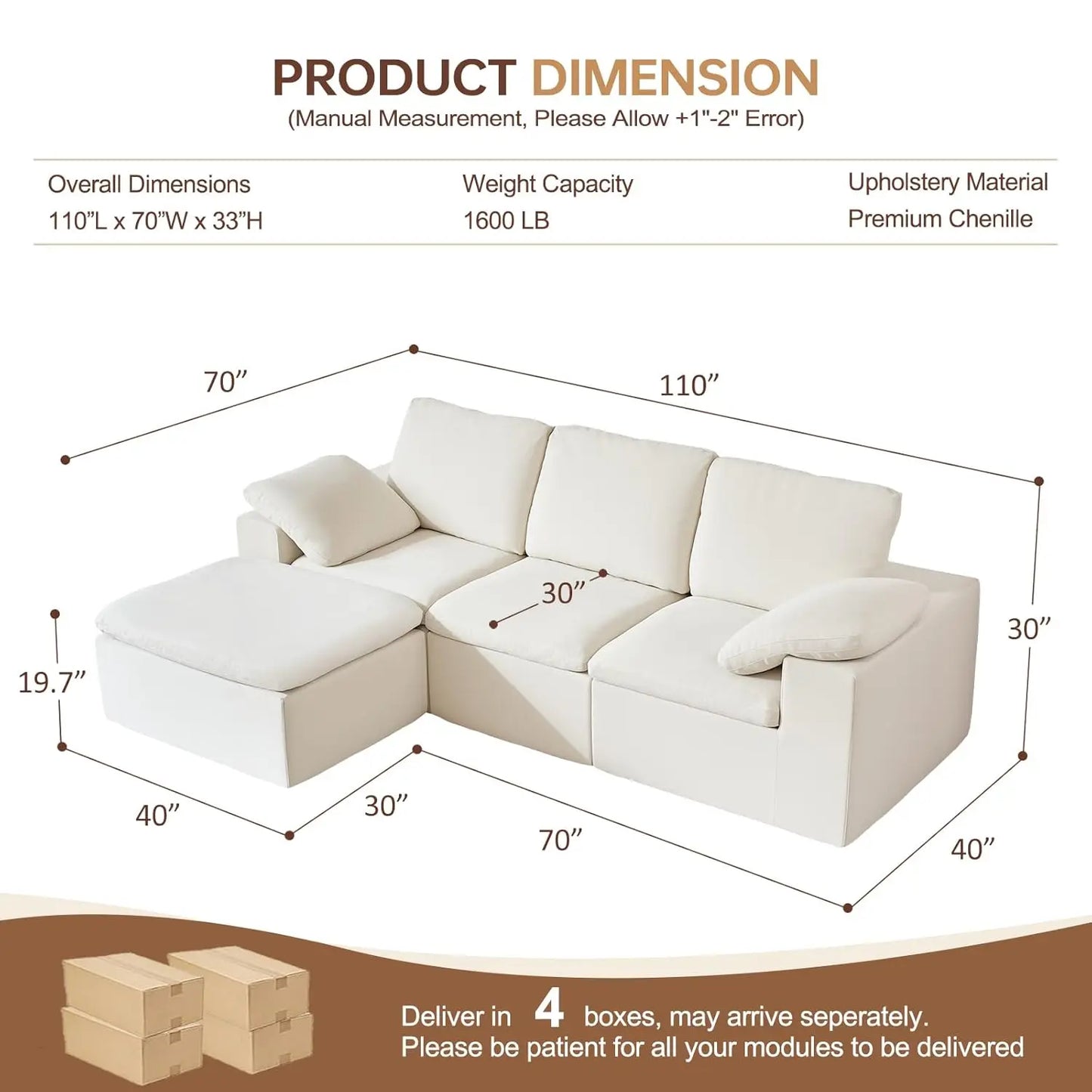 Modern L Shaped Sofa Sectional With Chenille Upholstery And Ottoman