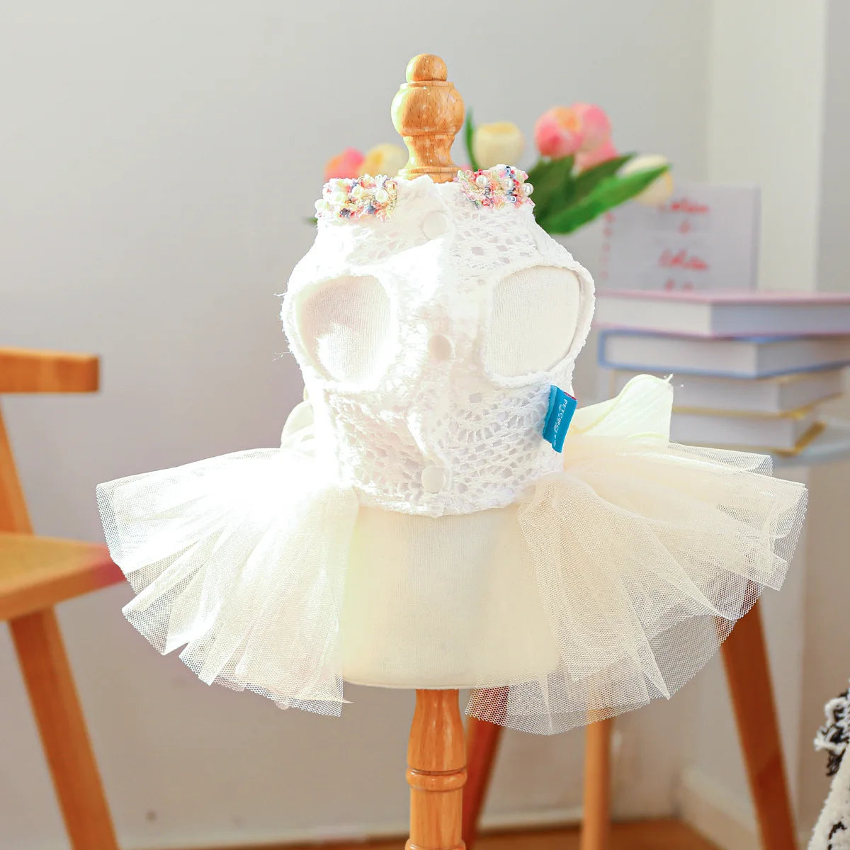 Spring Summer Tutu Dog Dress With 3D Flower Bow Decoration