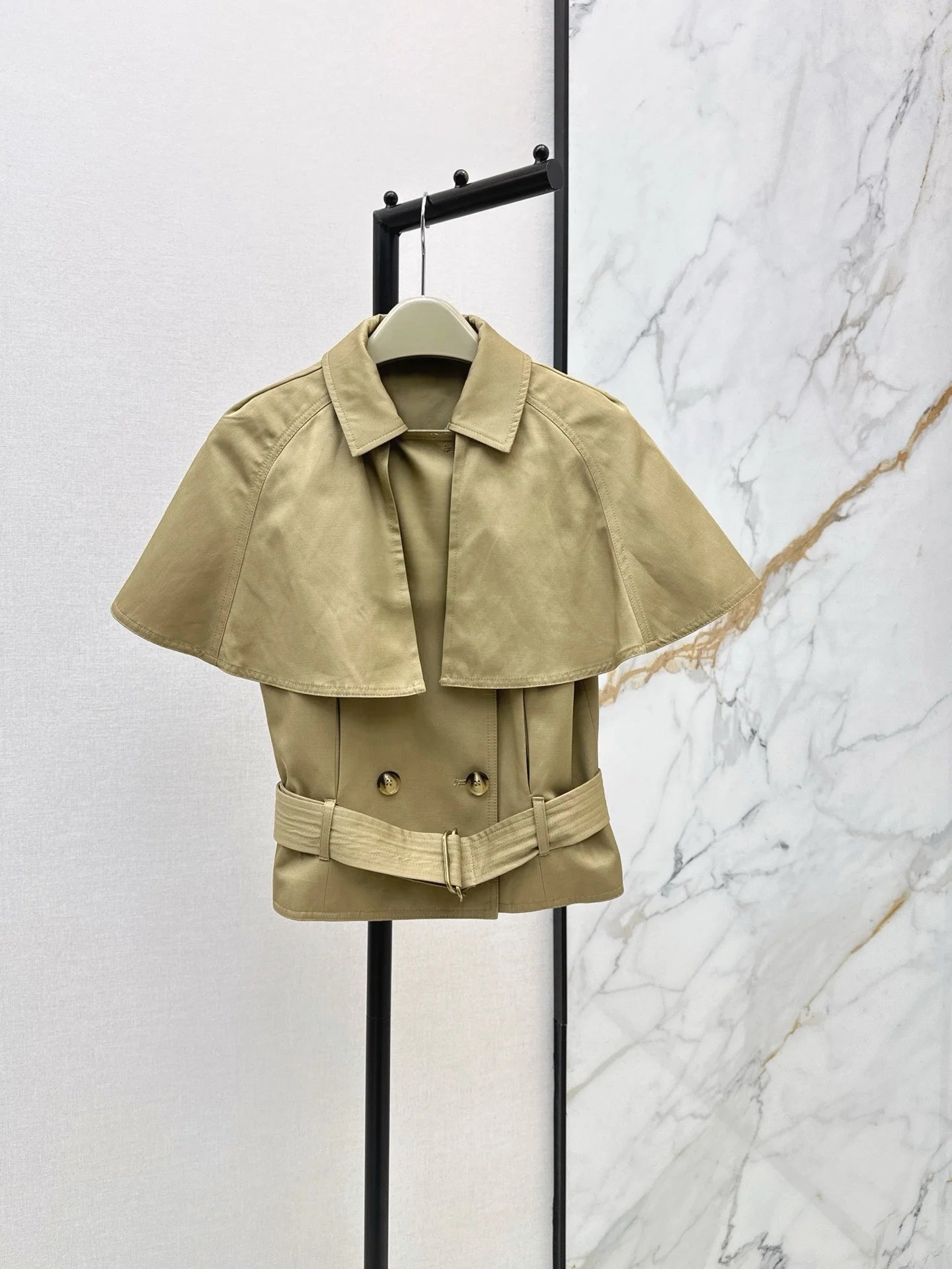 Women Double Breasted Windbreaker Jacket With Adjustable Belt
