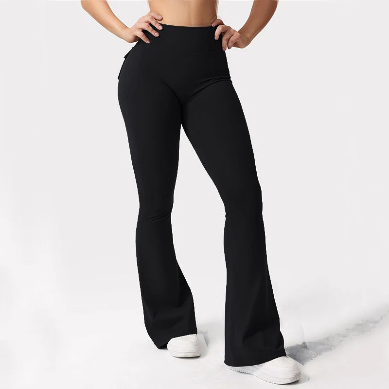 Women's Yoga Flare Trousers High-Waisted Tummy Control With Pockets