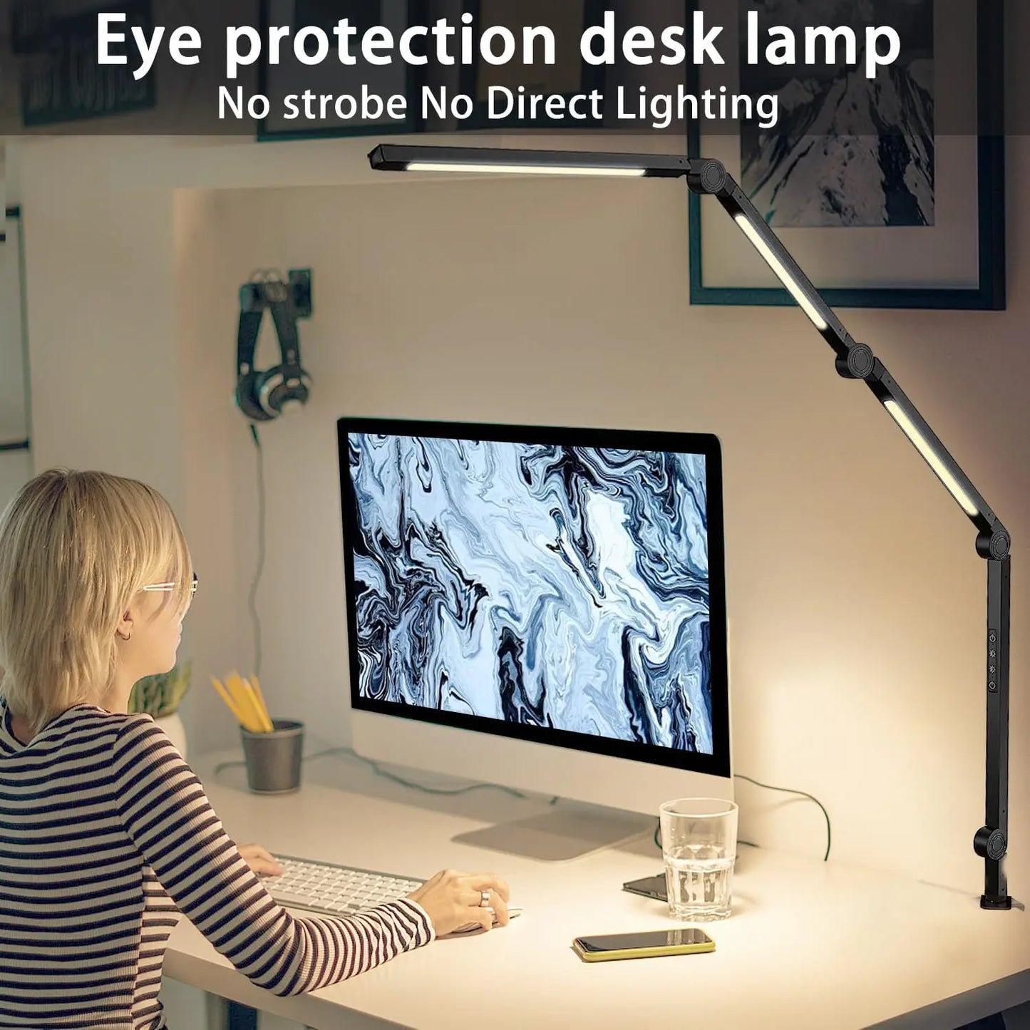 LED Desk Lamp With Clamp Flexible Swing Arm 4 Color Modes 5 Brightness
