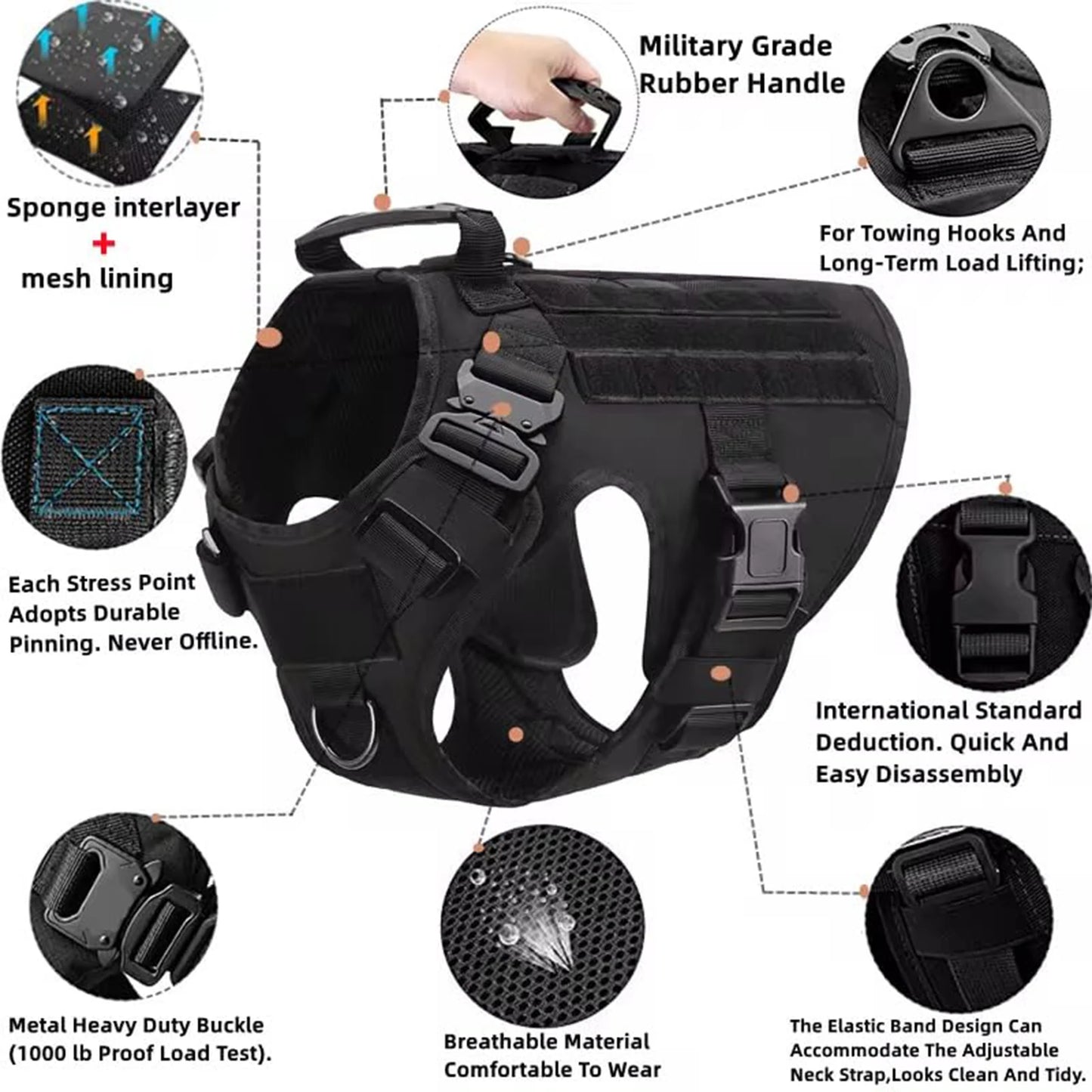 Padded Tactical Dog Harness With Molle Loops And Quick Release