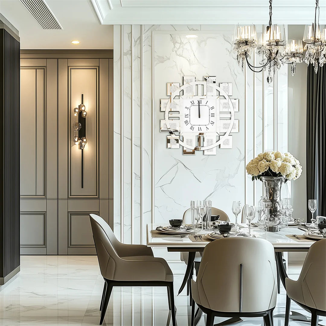 Luxury Crystal Inlay Decorative Wall Clock Battery Operated Living Room