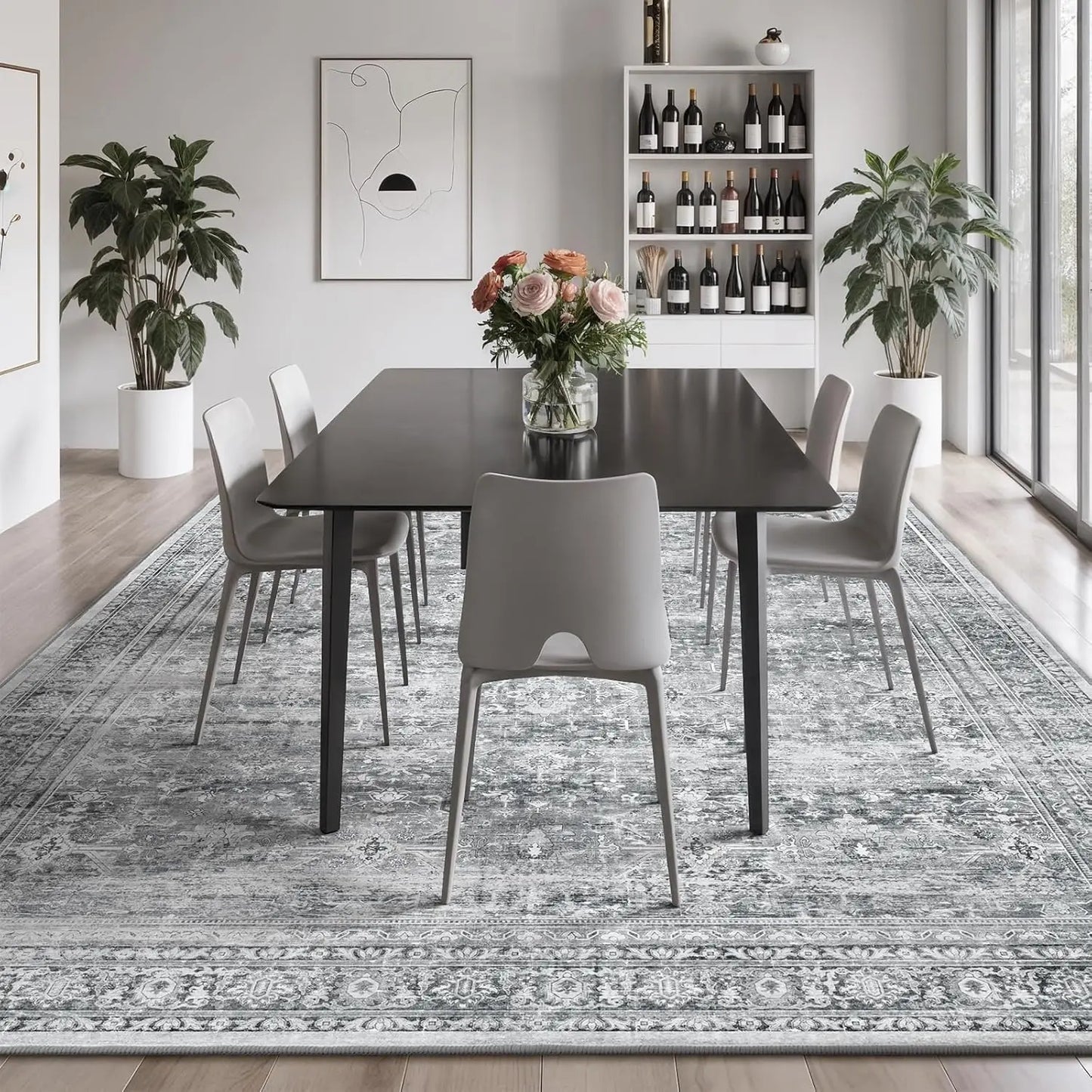 Washable Area Rug With Non Slip Backing Floral Pattern