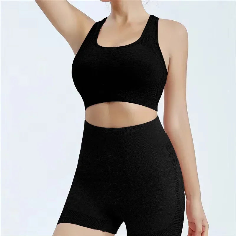 Yoga Set Women Seamless Gym Wear Sports Bra Shorts Leggings