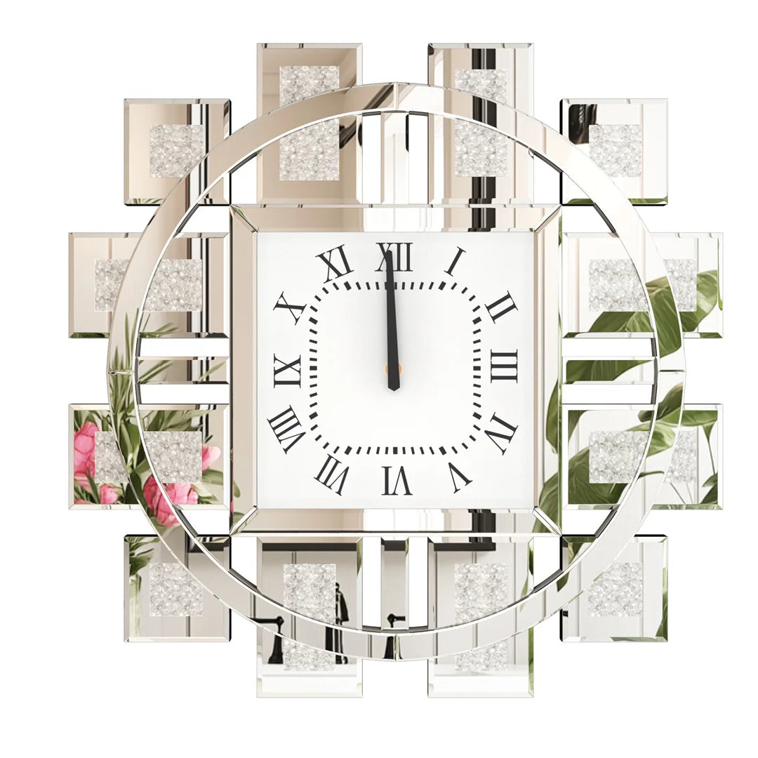 Luxury Crystal Inlay Decorative Wall Clock Battery Operated Living Room