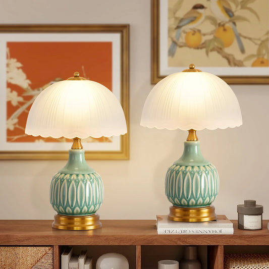 Vintage Embossed Ceramic Mushroom Table Lamp For Living Room Decor