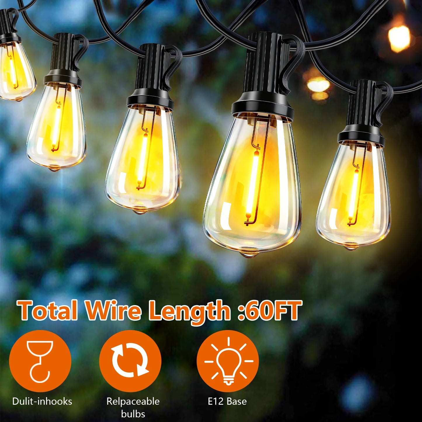 ARLGSITE Solar Outdoor LED String Lights IP65 Waterproof Patio