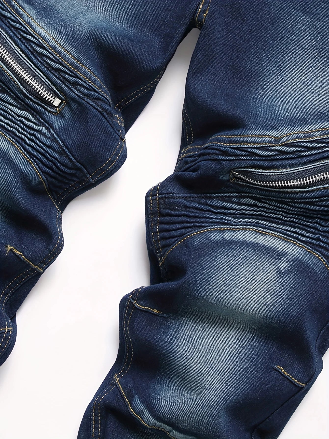 Men's Stretch Straight-Leg Jeans Washed Ripped Street Biker