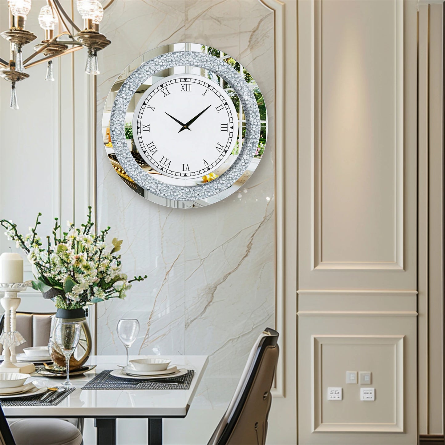 Elegant Crystalline Decorative Wall Clock With Quiet Mechanism