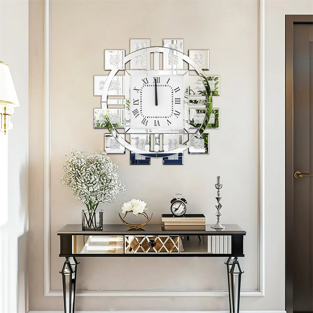 Luxury Crystal Inlay Decorative Wall Clock Battery Operated Living Room