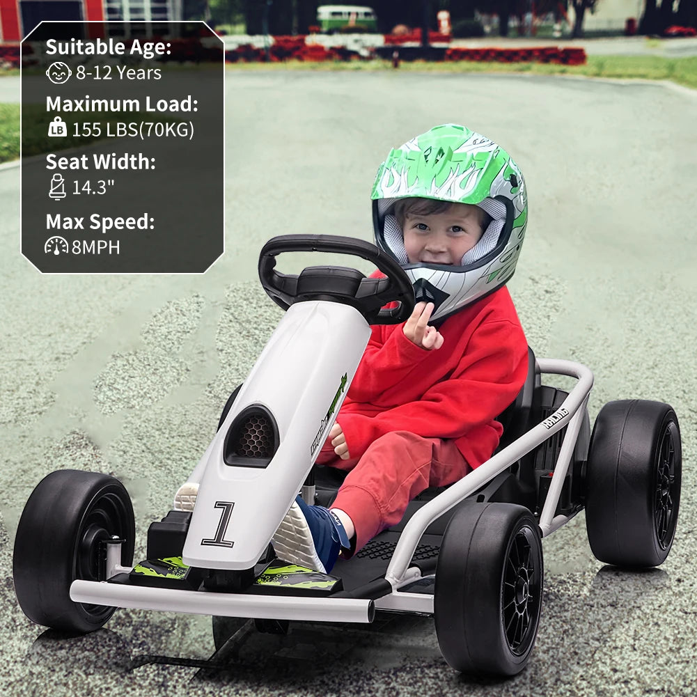 24V Electric Go Kart for Kids With Dual 300W Motors and Music