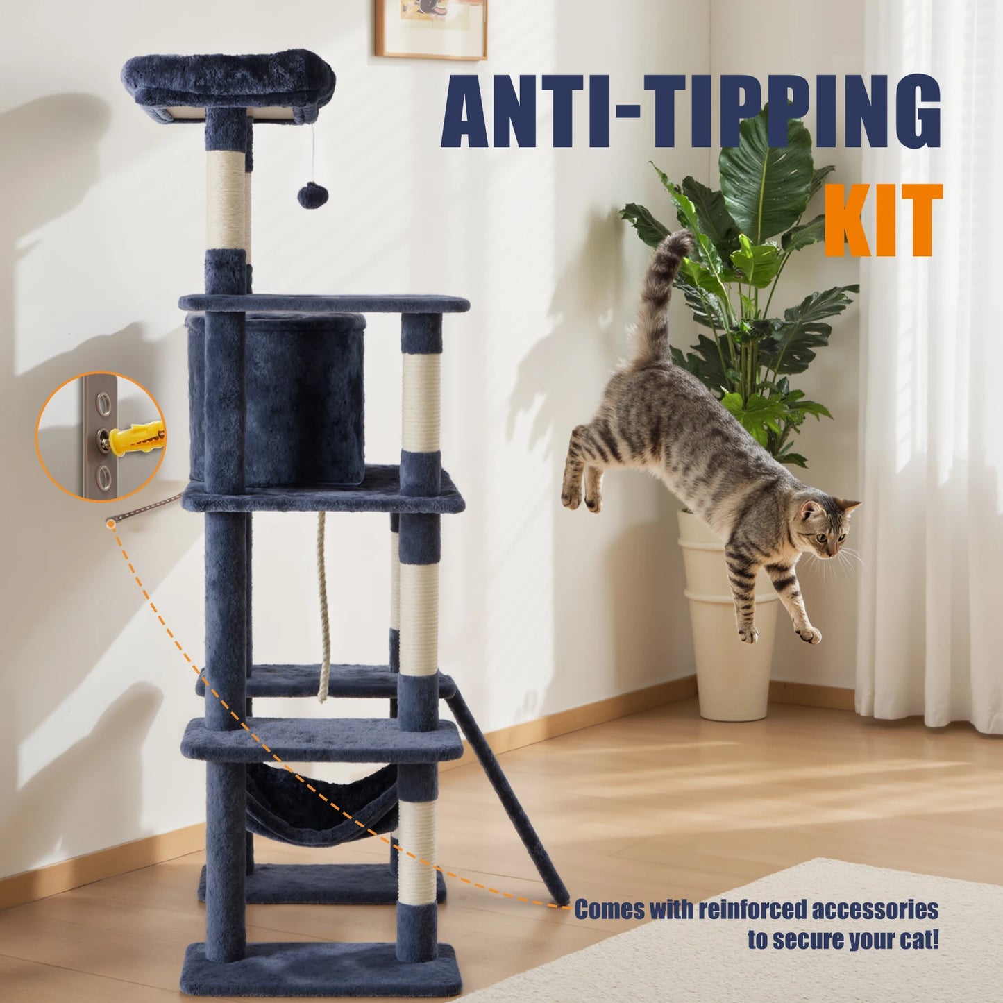JHK Multilevel Cat Tree Climbing Tower With Sisal Scratching Posts