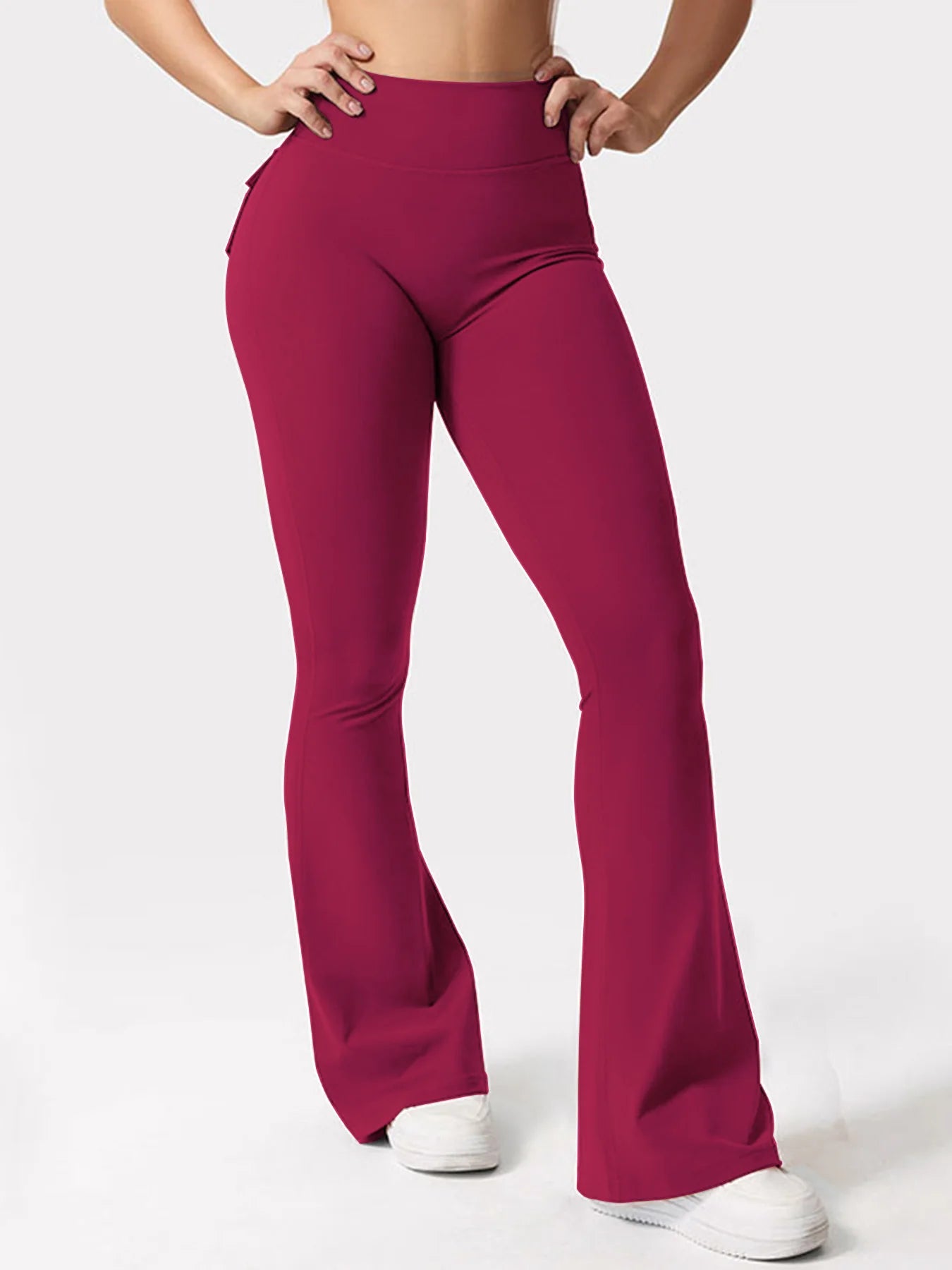 Women's Yoga Flare Trousers High-Waisted Tummy Control With Pockets