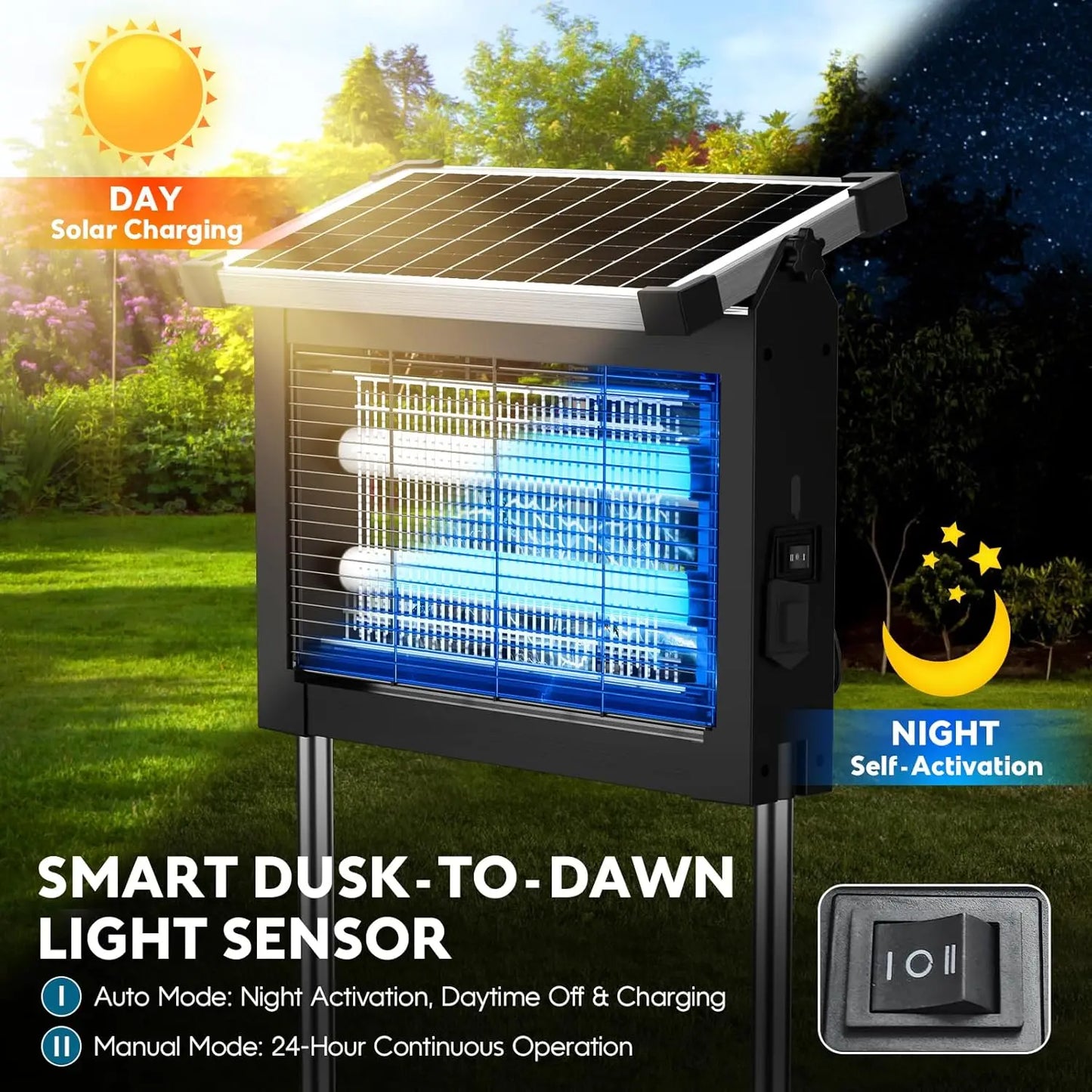Solar Outdoor Insect Zapper With 4500V Protection And Weatherproof Housing