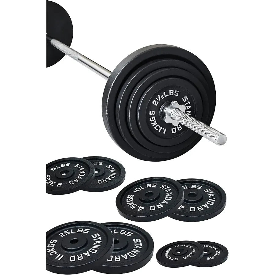 Cast Iron Weight Plates And Barbell Set With Star Locks